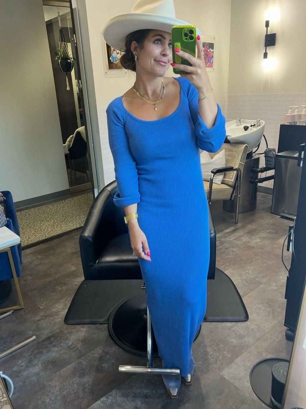 Peppermayo Carnation Long Sleeve Knit Maxi Dress Carnation Blue Long Sleeve Knit